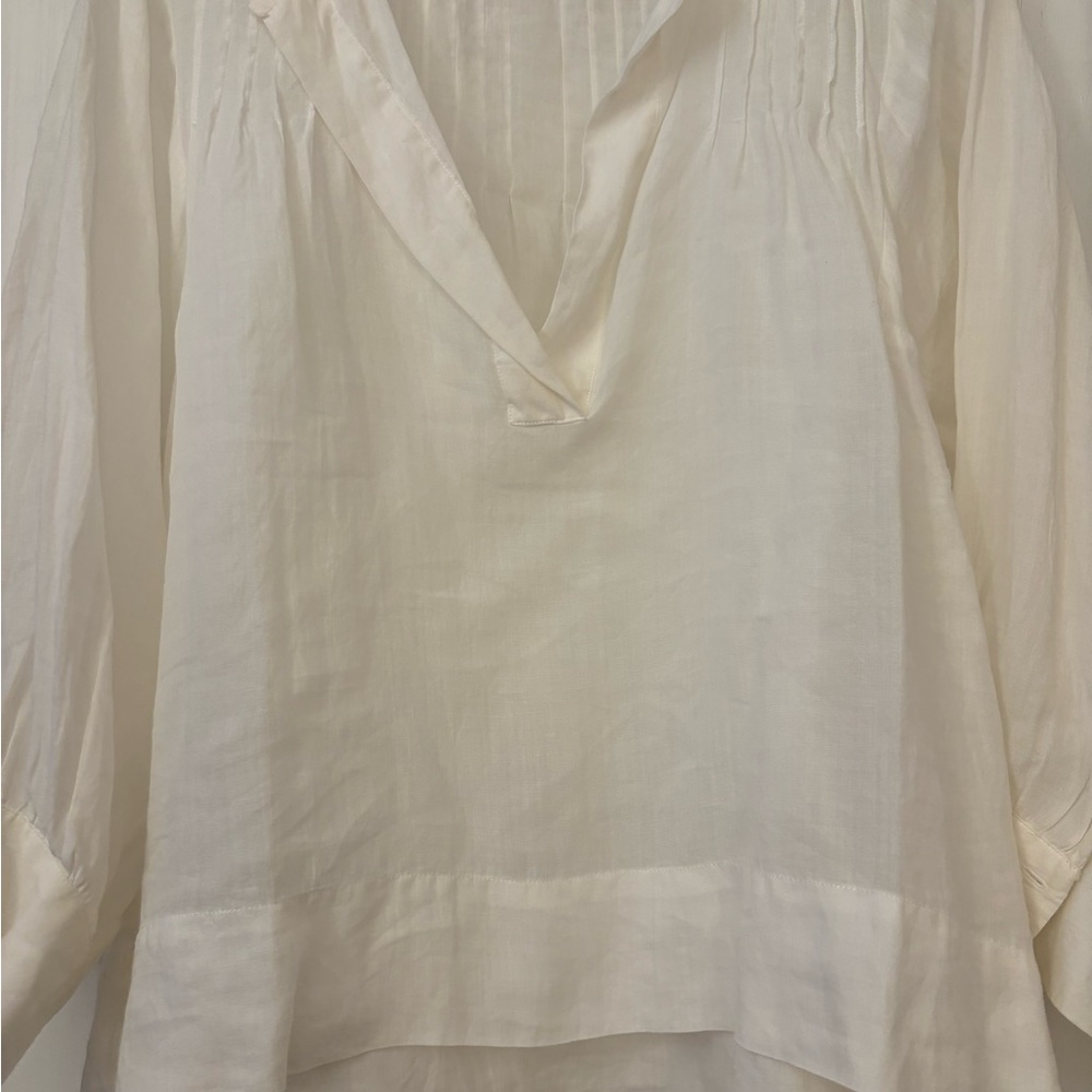 Zara White 3/4 Sleeve Relaxed Smocked Tunic